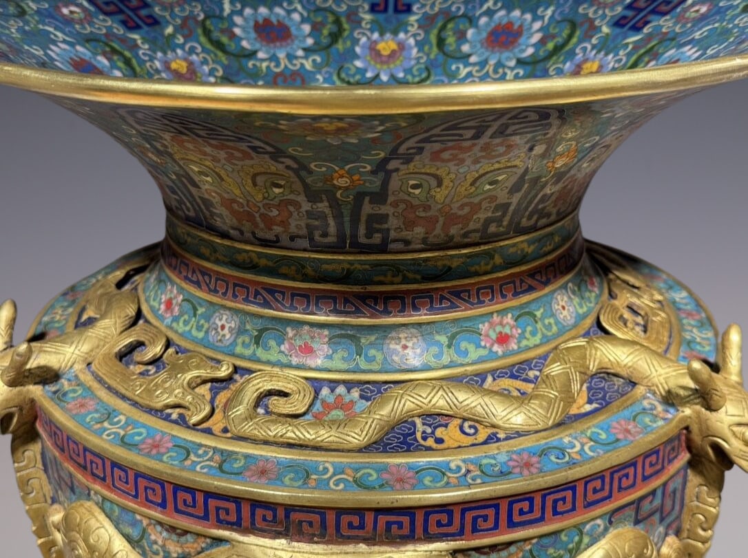 An Exquisite Cloisonne Lotus Pattern Beast-Face Pattern Vase - 3