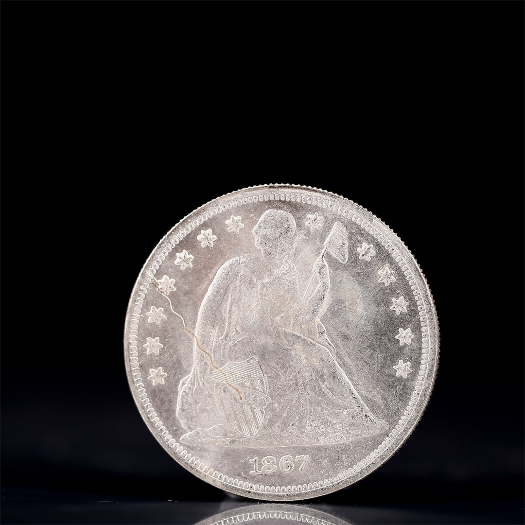 USA One Dollar 1867 Coin: American coin. IN GOD WE TRUST / LIBERTY / 1867 / UNITED STATES OF AMERICA / ONE DOL. Weight:26.9g.