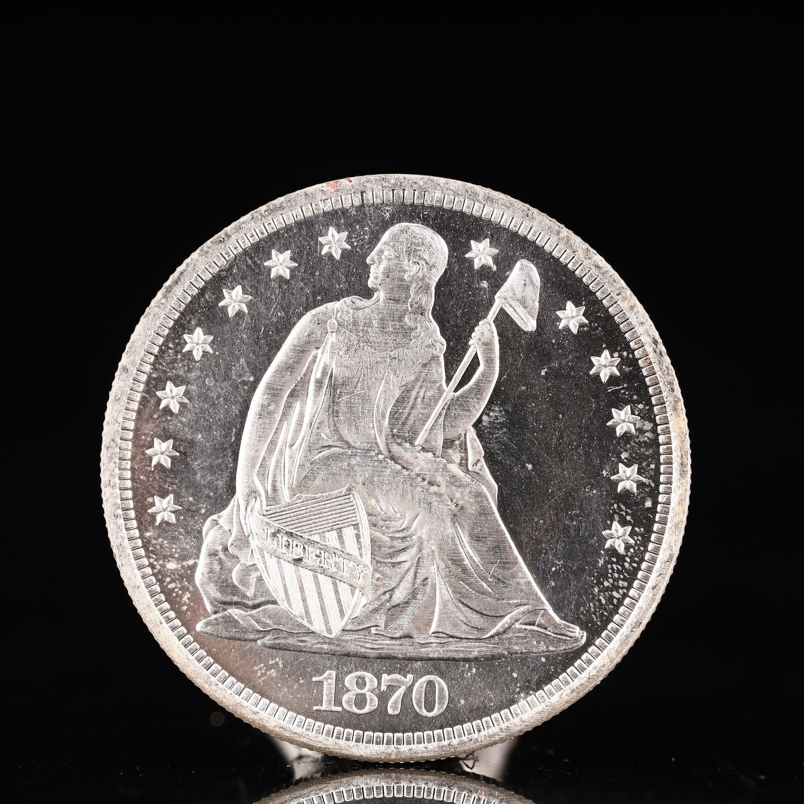 USA One Dollar 1870 Coin: American coin. IN GOD WE TRUST / LIBERTY / 1870 / UNITED STATES OF AMERICA / ONE DOL. Weight:26.9g.