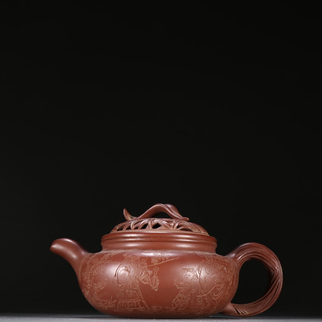 An Exquisite Purple Sands Character and Story Pattern Teapot,With Poem: An Exquisite Purple Sands Character and Story Pattern Teapot,With Poem,Qing Dynasty,China,With