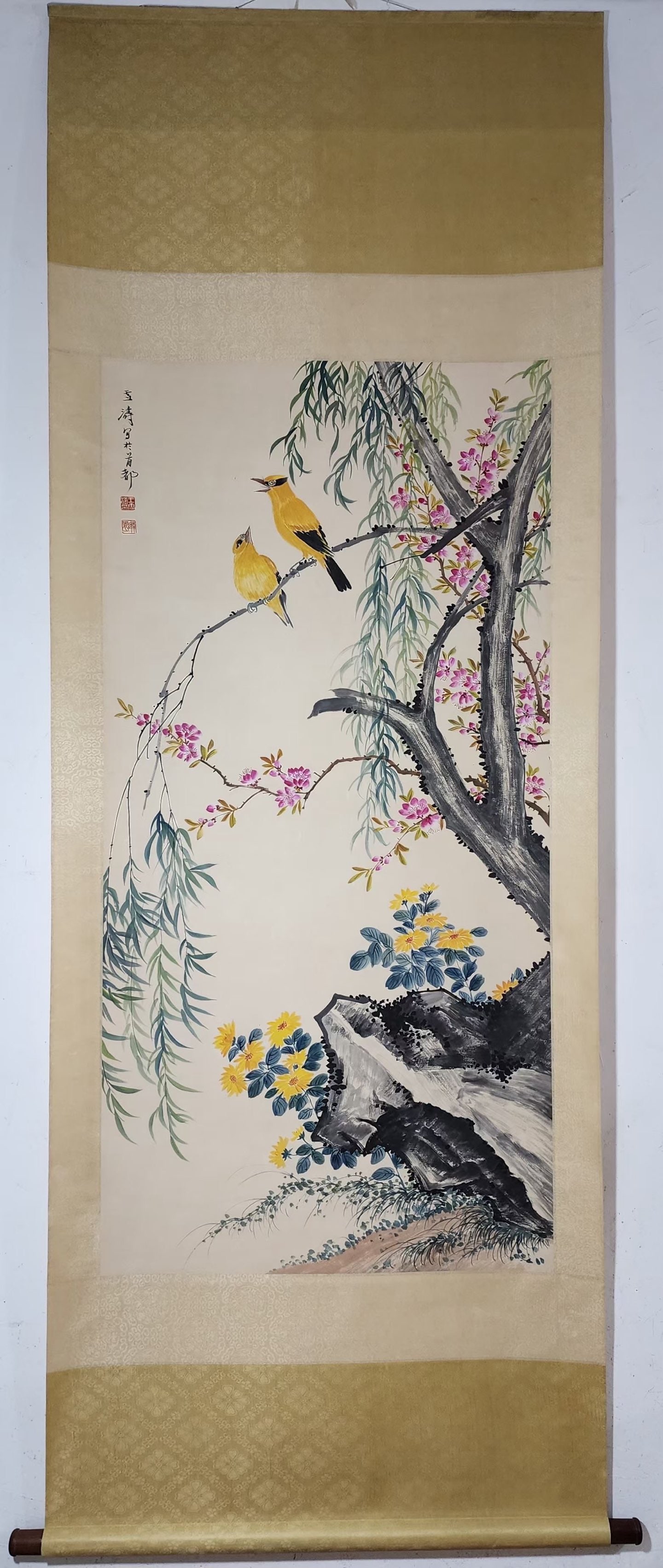 A Chinese Vertical Scroll Ink Painting of Flower and Bird on Paper,Wang Xuetao (1 of 9)