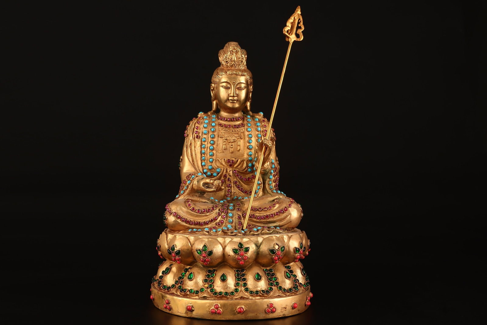 A Solemn Gilt Bronze Inlaid Gems Buddha Statue,Inlaid Turquoise (1 of 9)