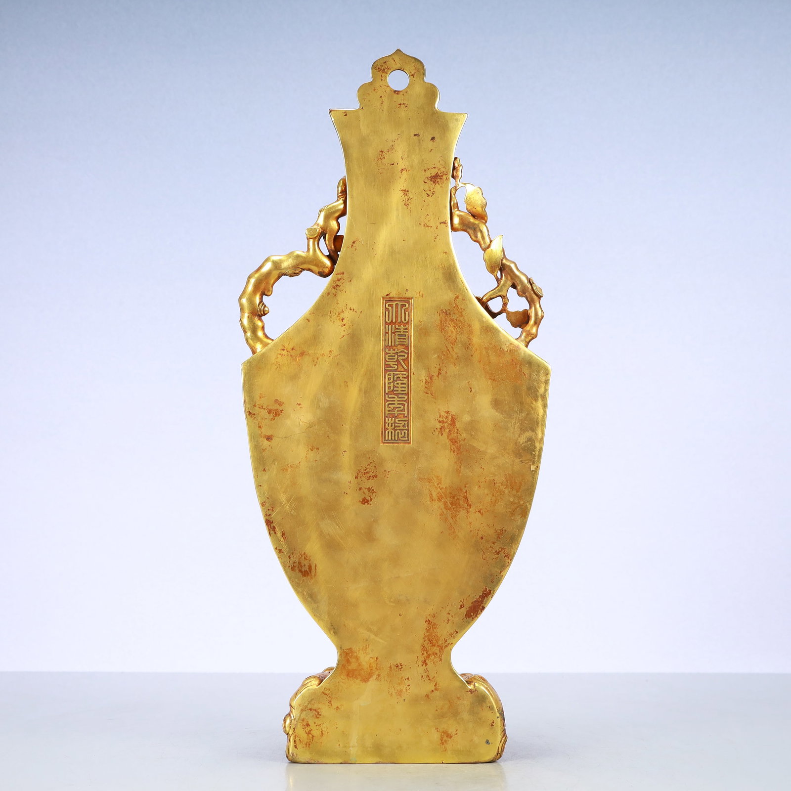 A Exquisite Gilt Bronze Lotus Pattern Dragon Pattern Double-Ears Vase - 6