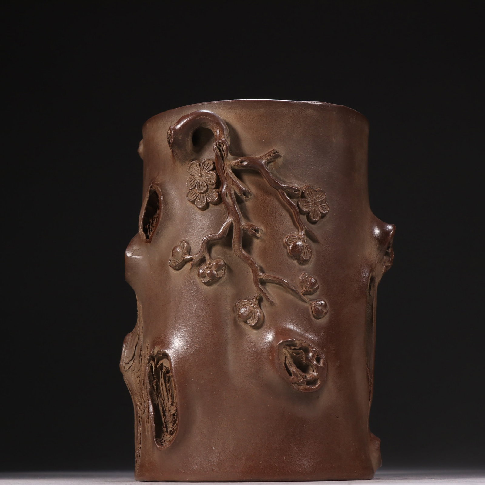 An Exquisite Purple Sands Plum Blossom Pattern Brush Pot,With Poem: An Exquisite Purple Sands Plum Blossom Pattern Brush Pot,With Poem,Qing Dynasty,China,With