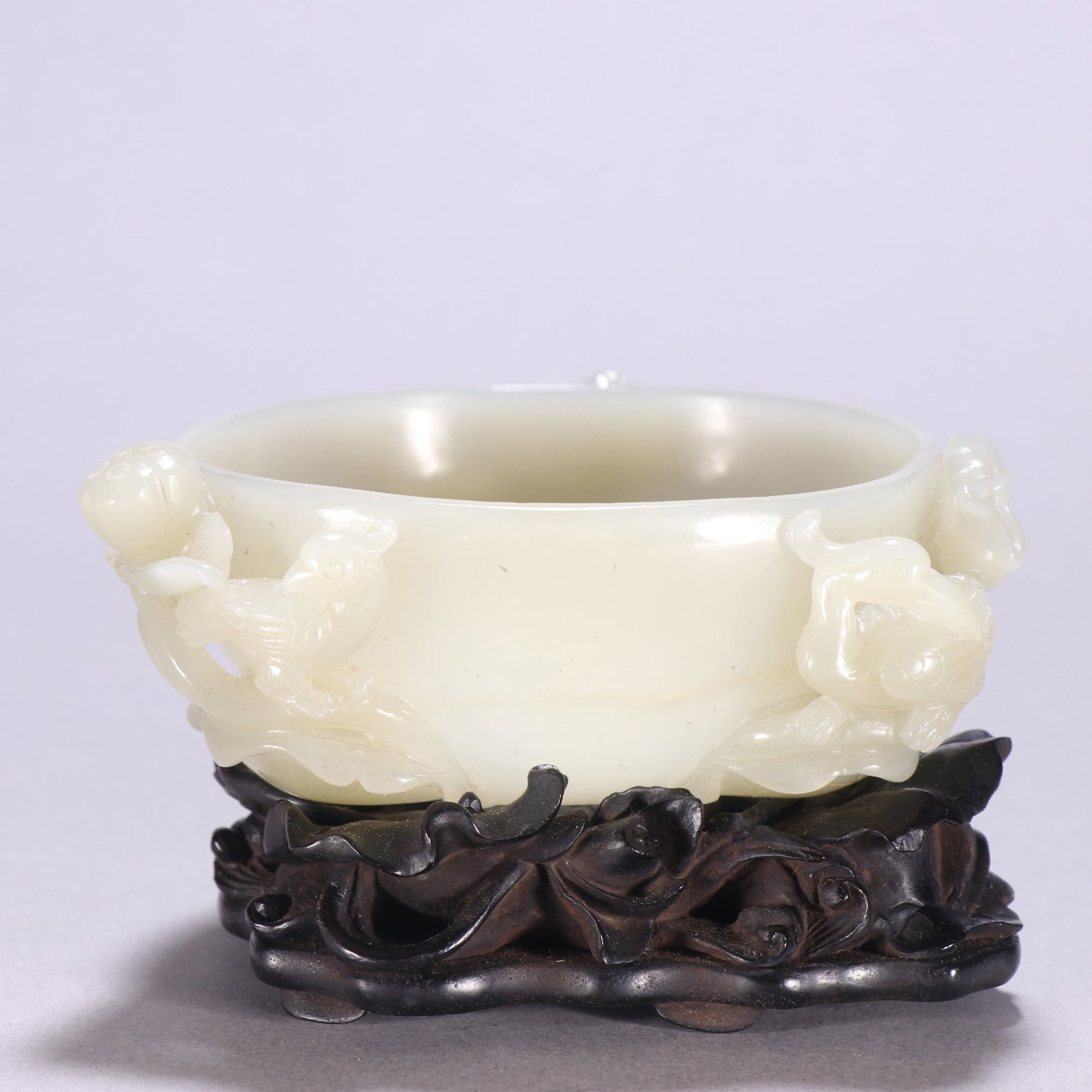 An Exquisite White Jade Crane Pattern Brush Washer - 3