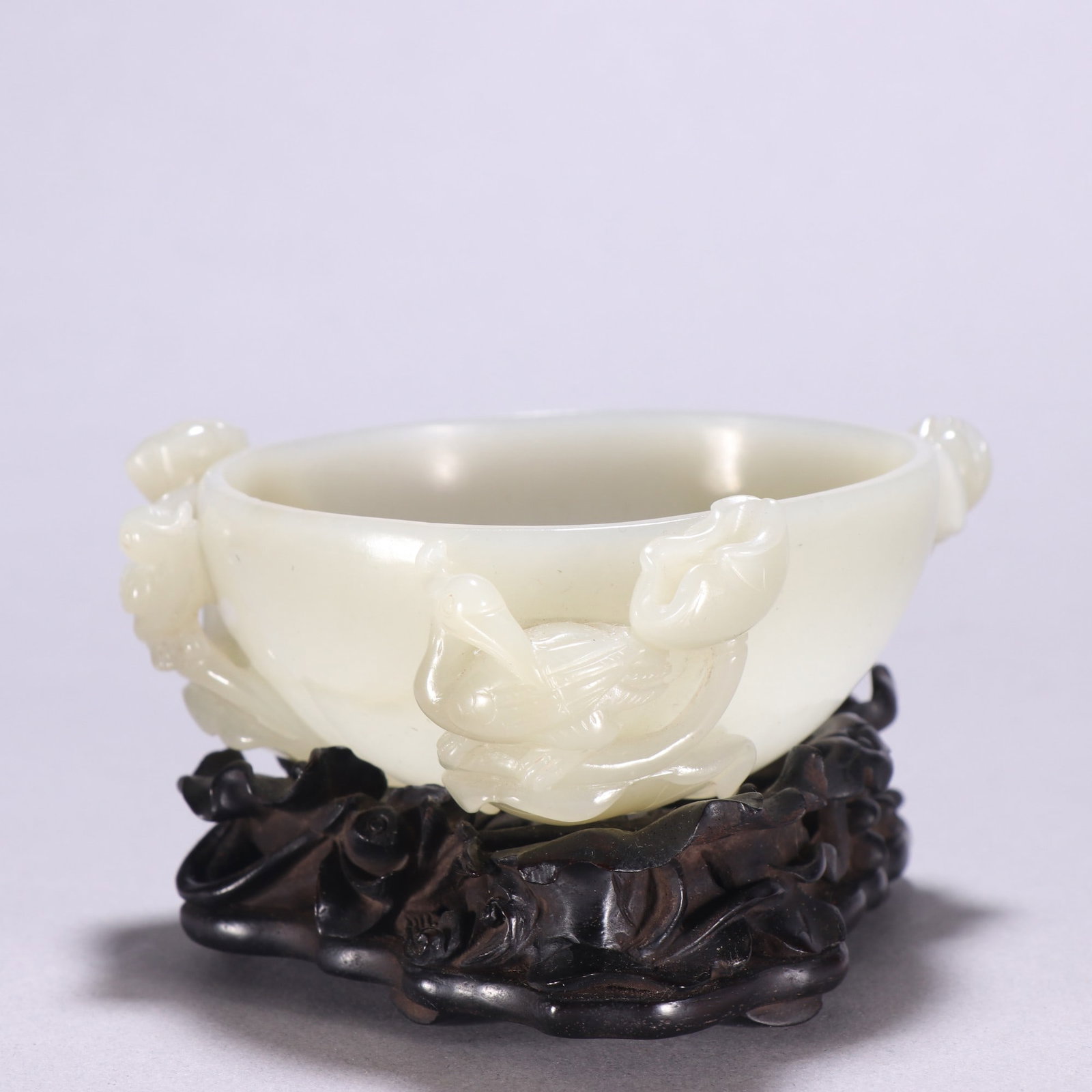 An Exquisite White Jade Crane Pattern Brush Washer - 4