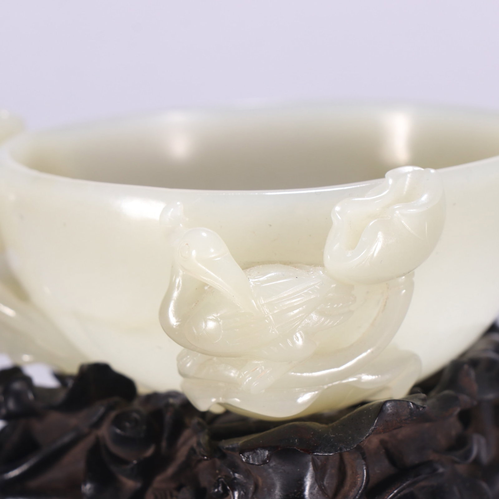 An Exquisite White Jade Crane Pattern Brush Washer - 5