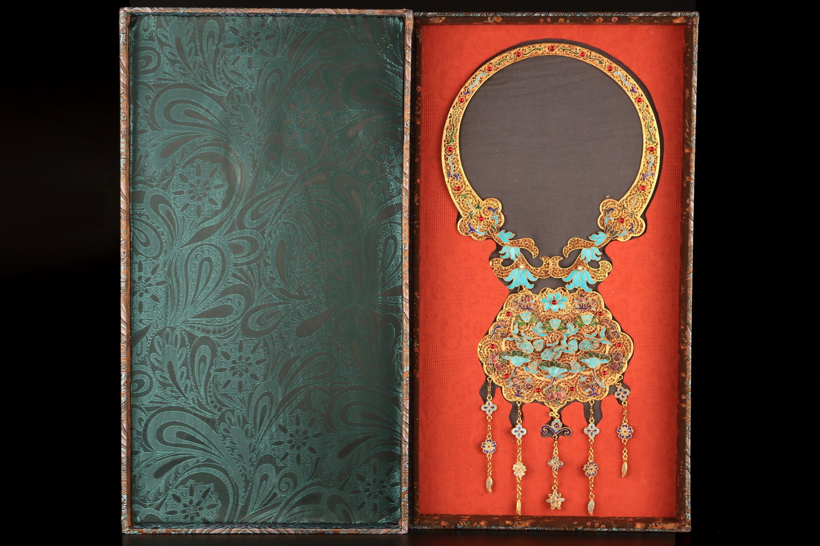 A Huge Filigree and Gilding Tian-Tsui Lotus and Fish Pattern Pendant,Inlaid Gems: A Huge Filigree and Gilding Tian-Tsui Lotus and Fish Pattern Pendant,Inlaid Gems,Qing