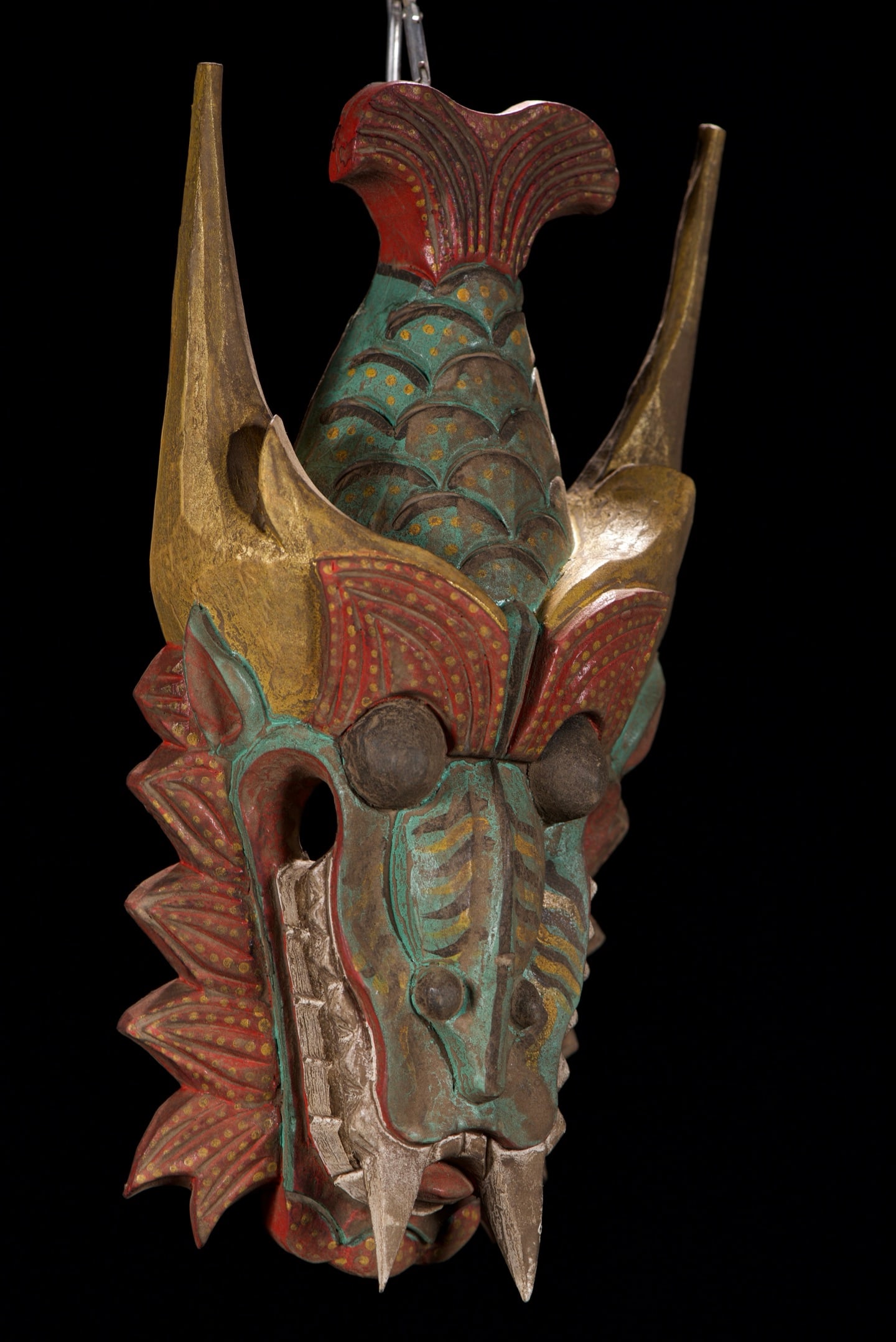 A Rare Wood Painted Color Painted Gold Beast-Face Pattern Mask (1 of 9)