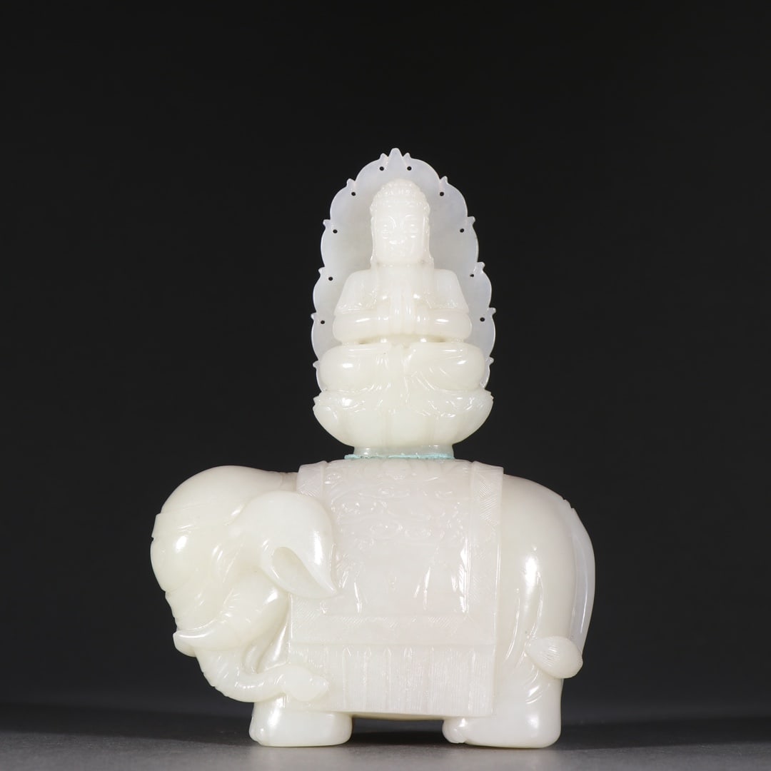 An Exquisite White Jade Statue of Samantabhadra Elephant Ornament (1 of 9)