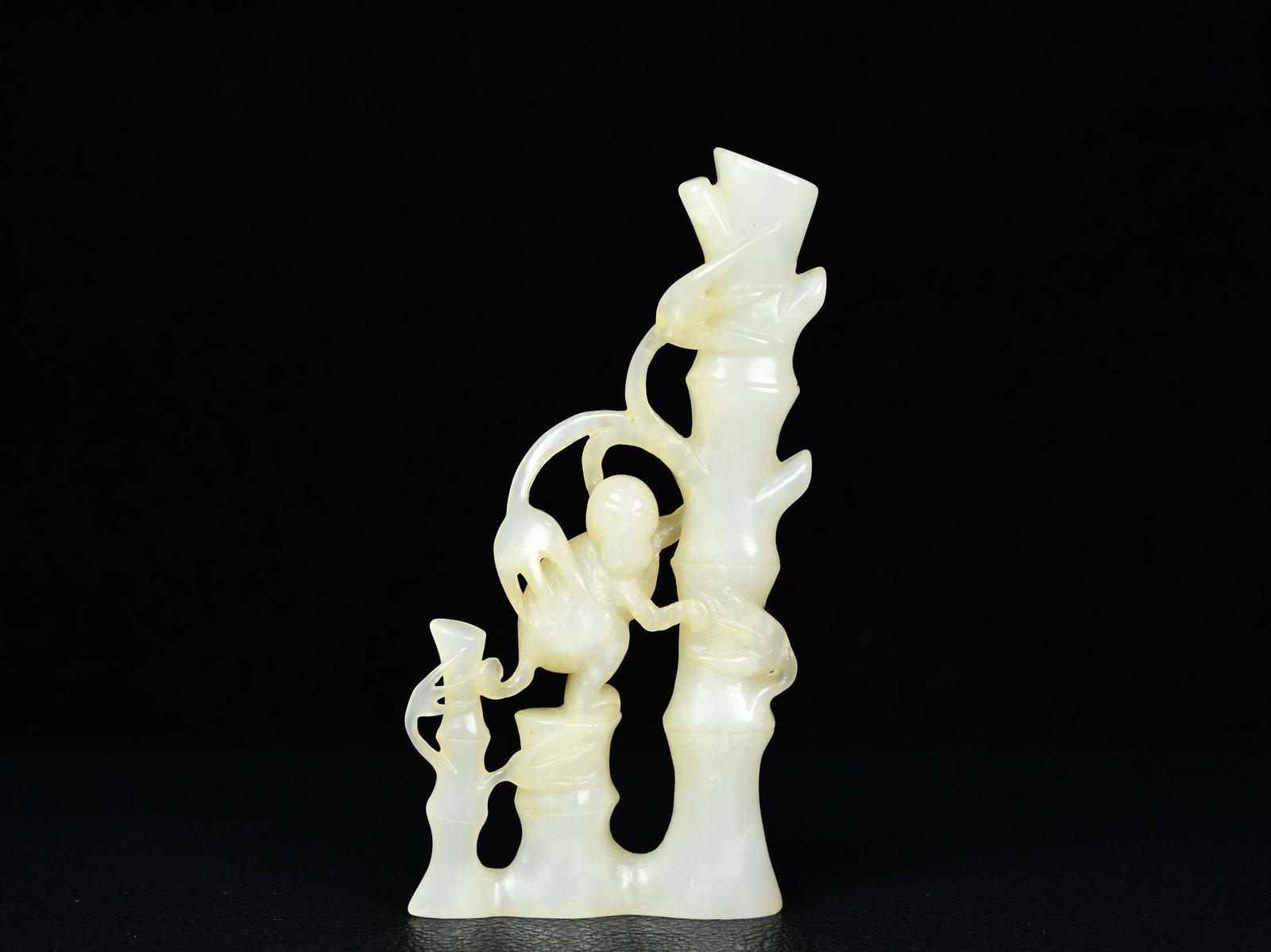 An Exquisite White Jade Hollow Bamboo and Monkey Ornament (1 of 9)