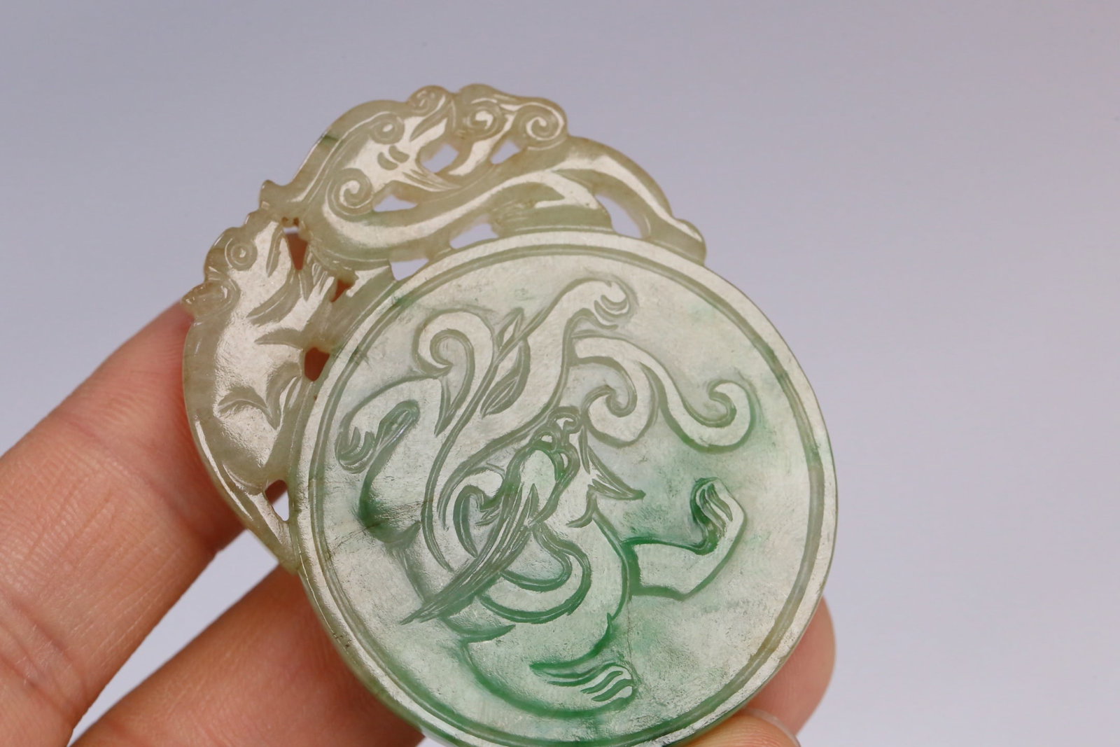 An Exquisite Jadeite Auspicious Beast Dragon Pattern Pendant - 4