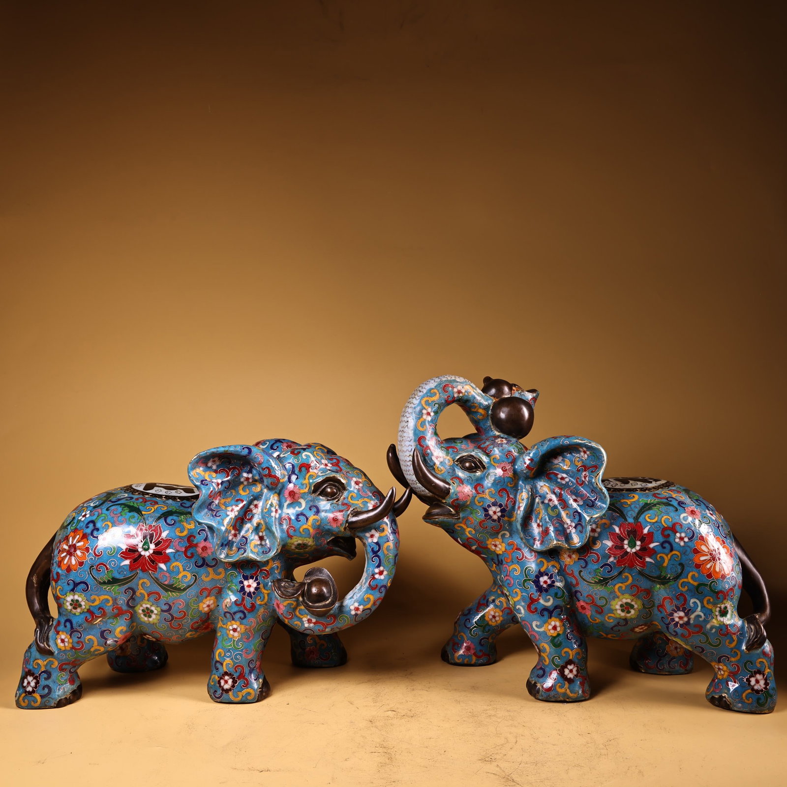 A Pair of Rare Cloisonne Lotus Pattern Elephant Ornaments (1 of 10)