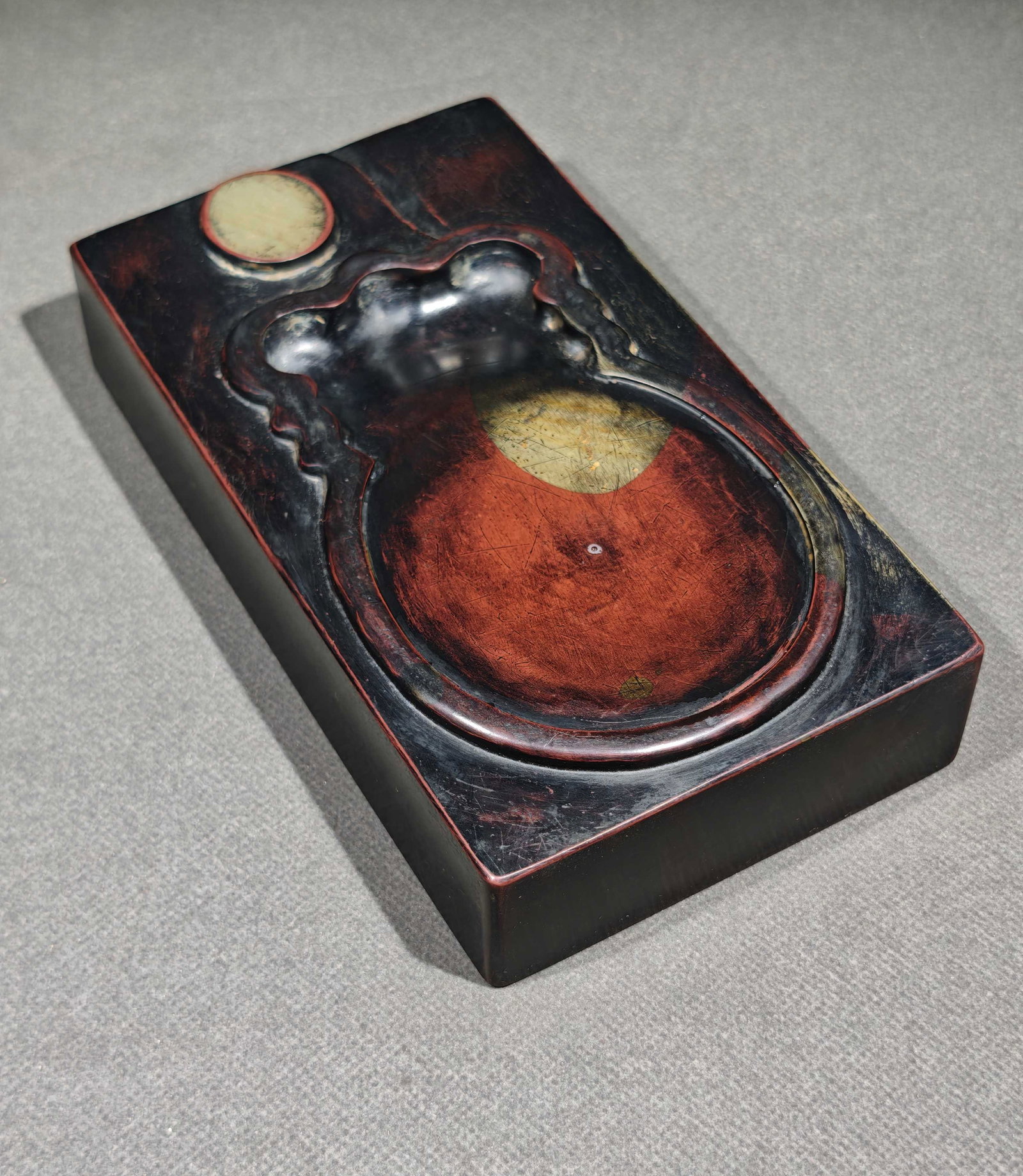 An Exquisite Poem Inkstone: An Exquisite Poem Inkstone,Qing Dynasty,China,Ding Jing Mark,Size:7.4inx4.1inx1.6in诗文砚台,中国清代,丁敬款,Size:18.8cmx10.5cmx4cm