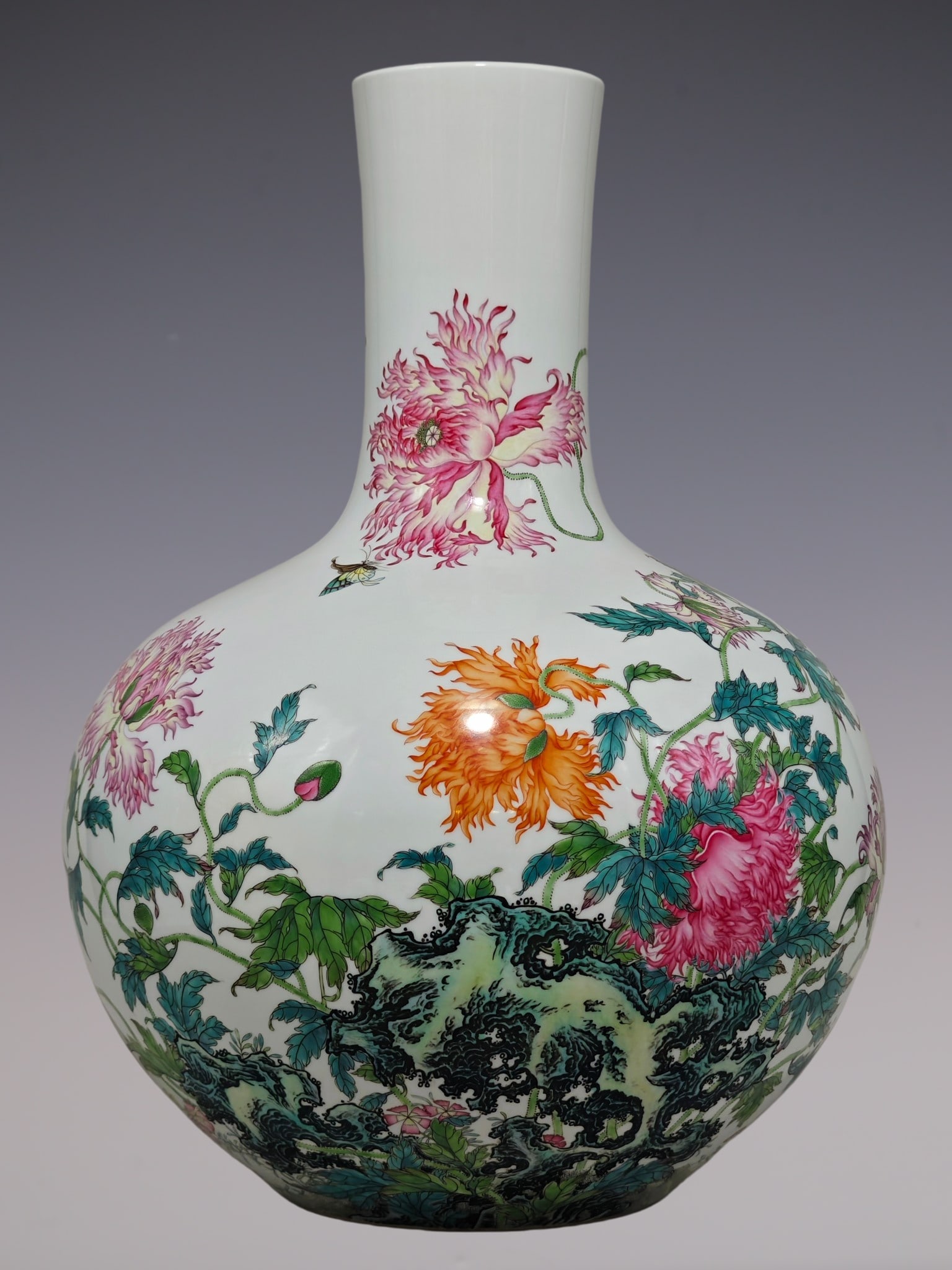A Huge Enamel Flower and Butterfly Pattern Vase (1 of 9)