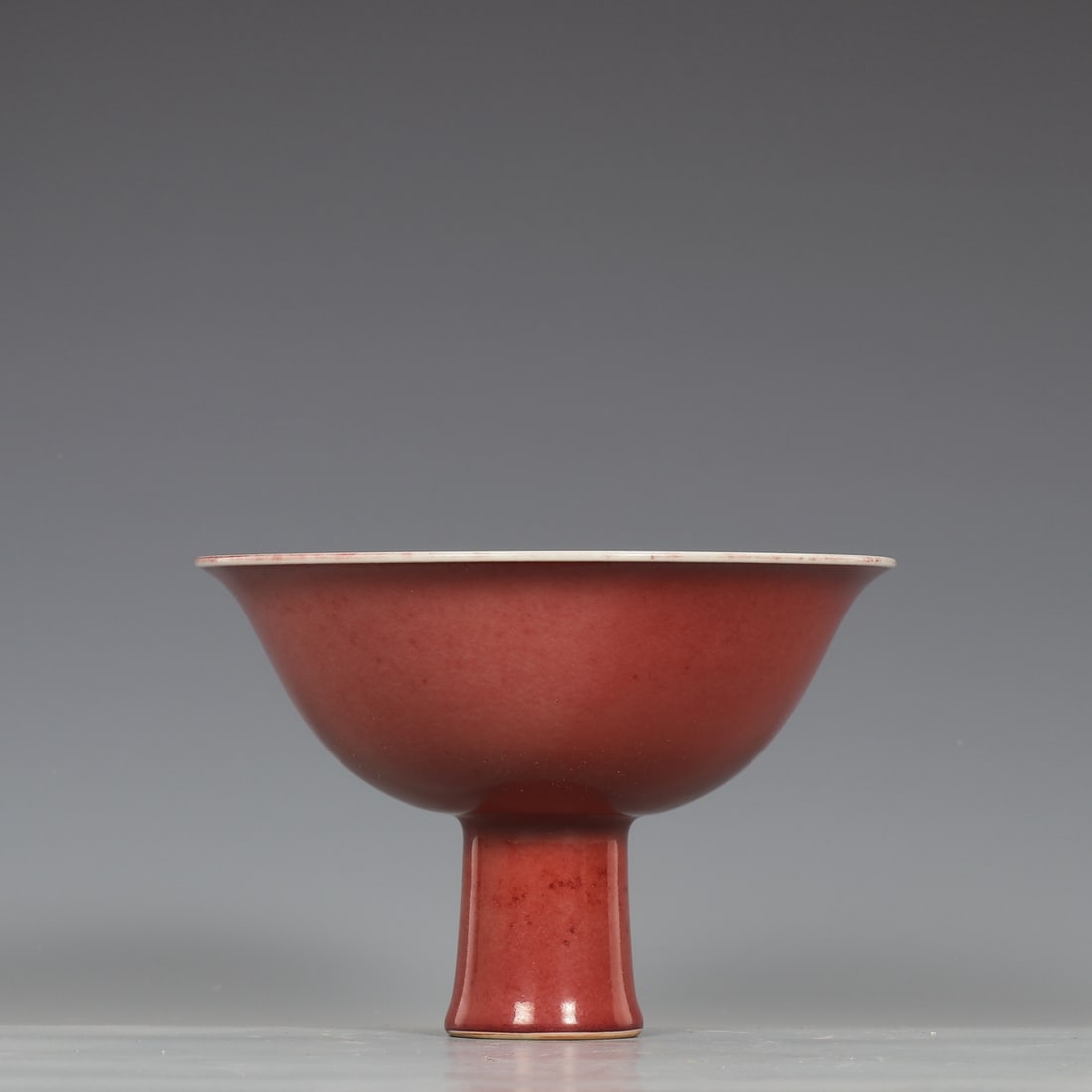 An Exquisite Ruby red-Glazed Stem Cup - 5