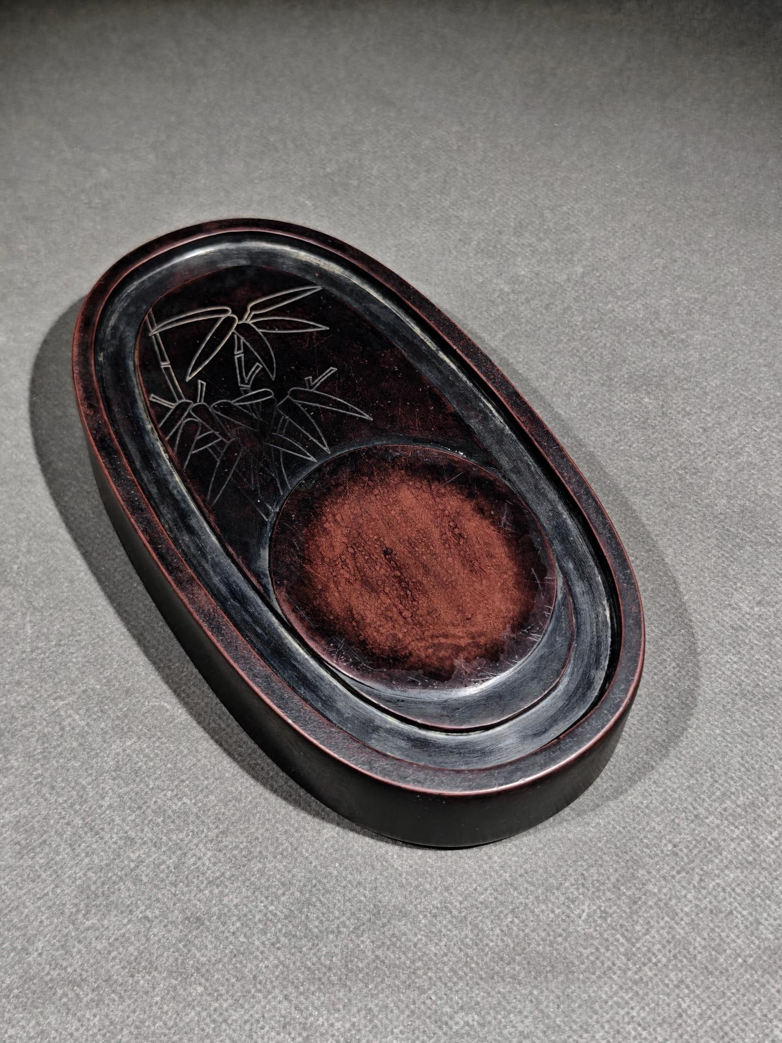 An Exquisite Bamboo Pattern Inkstone,With Poem: An Exquisite Bamboo Pattern Inkstone,With Poem,Qing Dynasty,China,Su Qinwang