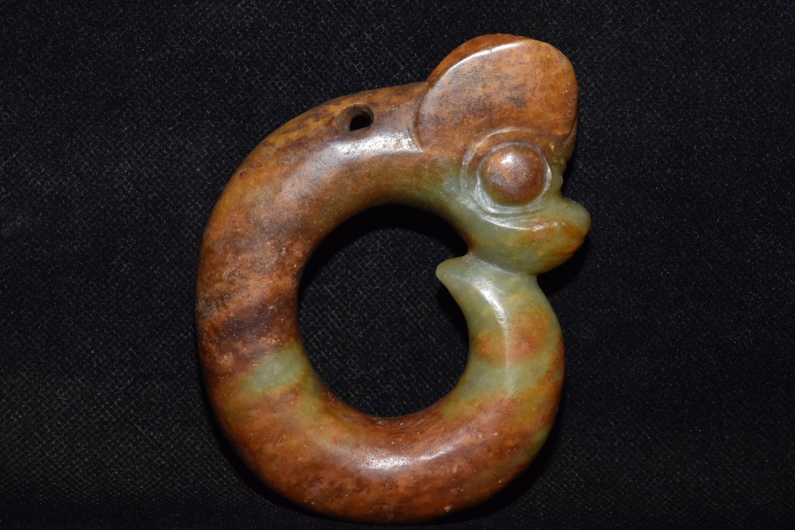 An Exquisite Hemo Jade Dragon Pig-Dragon Pendant: An Exquisite Hemo Jade Dragon Pig-Dragon Pendant,Hongshan Culture,Size:4.4inx3.1in,Weight:250g河磨玉龙猪龙挂件,红山文化,Size:11.