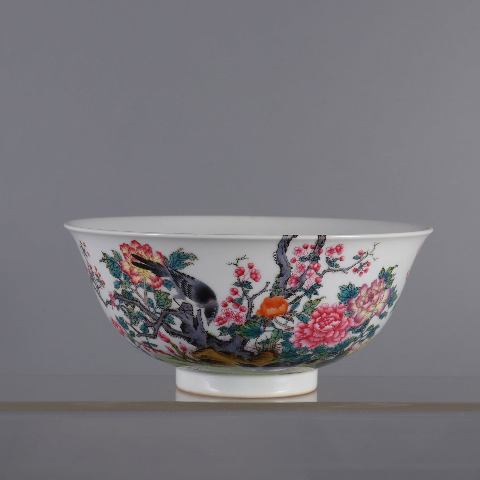 An Exquisite Famille-Rose Flower and Bird Pattern Bowl,With Poem: An Exquisite Famille-Rose Flower and Bird Pattern Bowl,With Poem,Qing Dynasty, China,Yongzheng Six-character