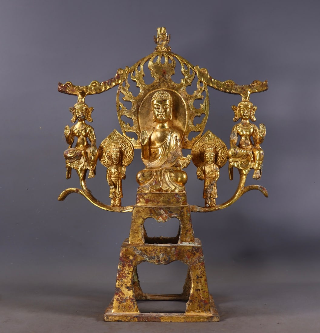 A Solemn Gilt Bronze Buddha Statue: A Solemn Gilt Bronze Buddha