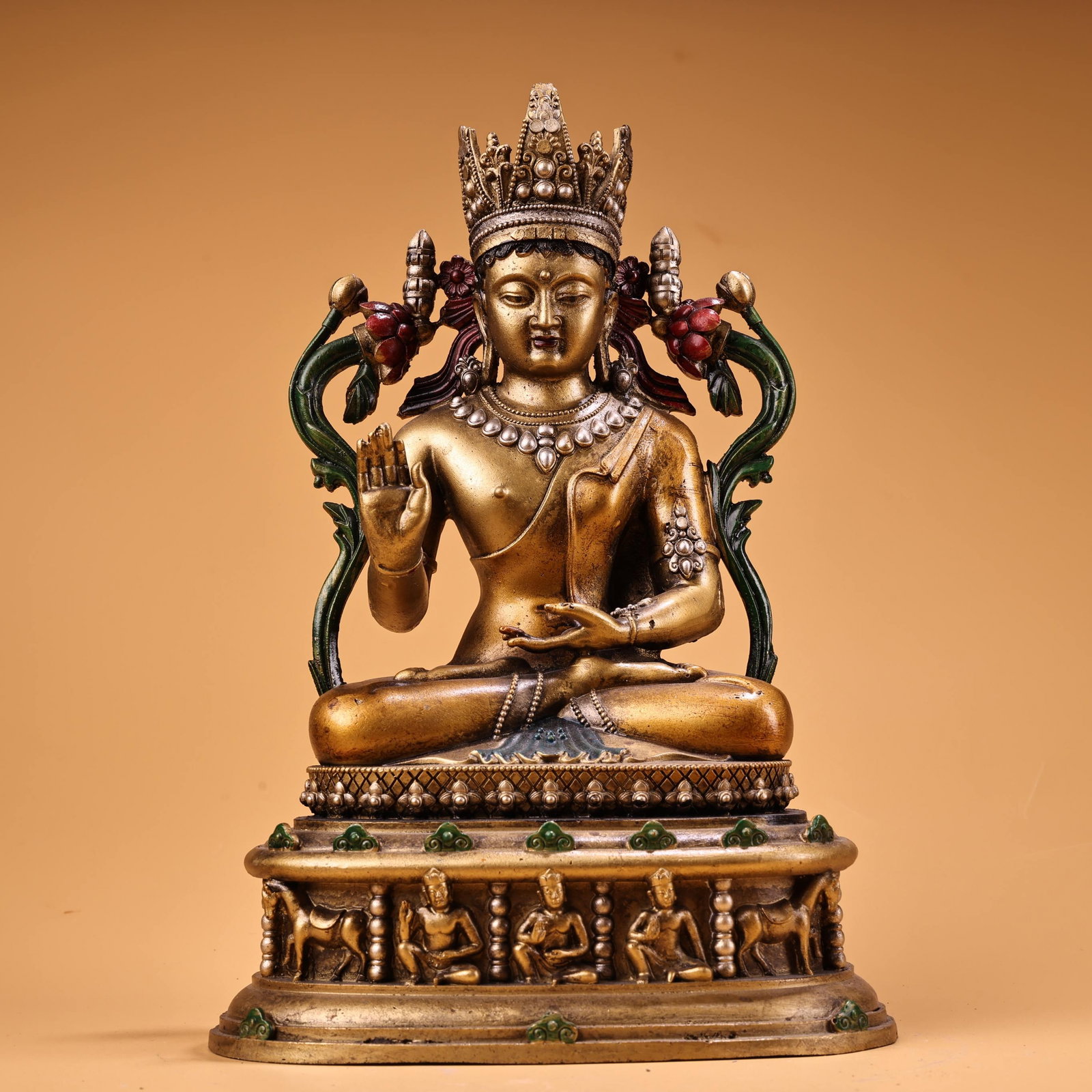 A Solemn Bronze Inlaid Silver Painted Color Painted Gold Buddha Statue (1 of 10)