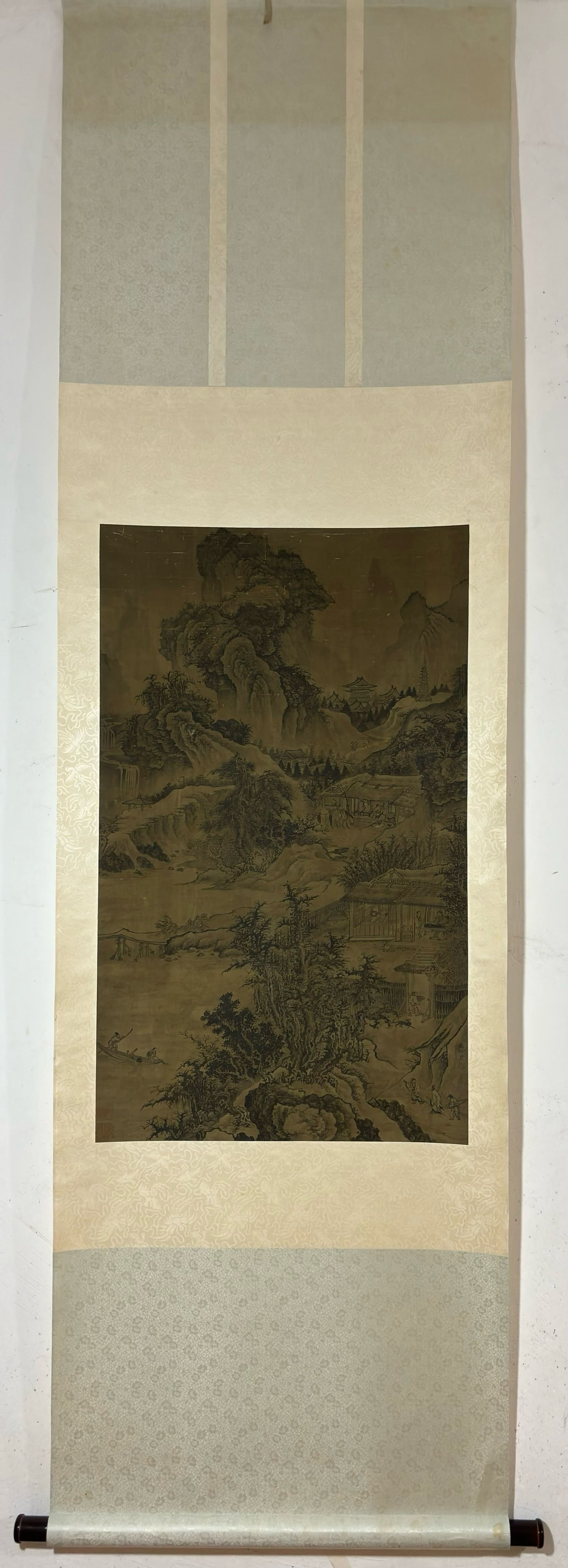 A Chinese Vertical Scroll Ink Painting of Landscape and Figure on Silk,Guo Xi: A Chinese Vertical Scroll Ink Painting of Landscape and Figure on Silk,Guo Xi,Size:(Without