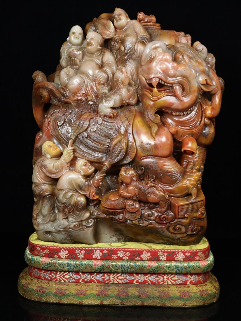 A Rare Shoushan Stone Figure Pattern Auspicious Beast-Shaped Ornament: A Rare Shoushan Stone Figure Pattern Auspicious Beast-Shaped Ornament,Qing Dynasty, China,Qianlong