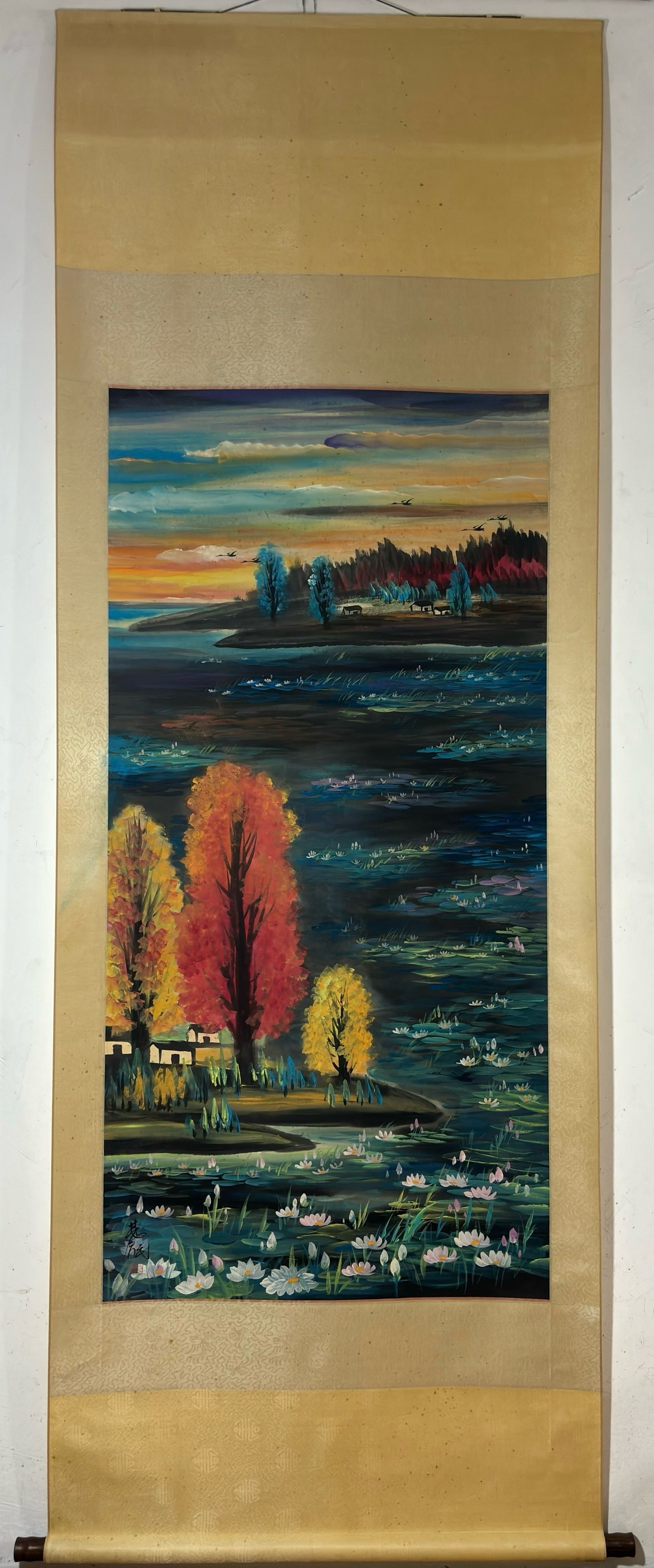 A Chinese Vertical Scroll Ink Painting of Landscape on Paper,Lin Feimian: A Chinese Vertical Scroll Ink Painting of Landscape on Paper,Lin Feimian,Size:(Without