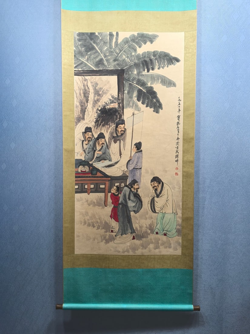 A Chinese Vertical Scroll Ink Painting of Figure on Paper,Fu Baoshi: A Chinese Vertical Scroll Ink Painting of Figure on Paper,Fu