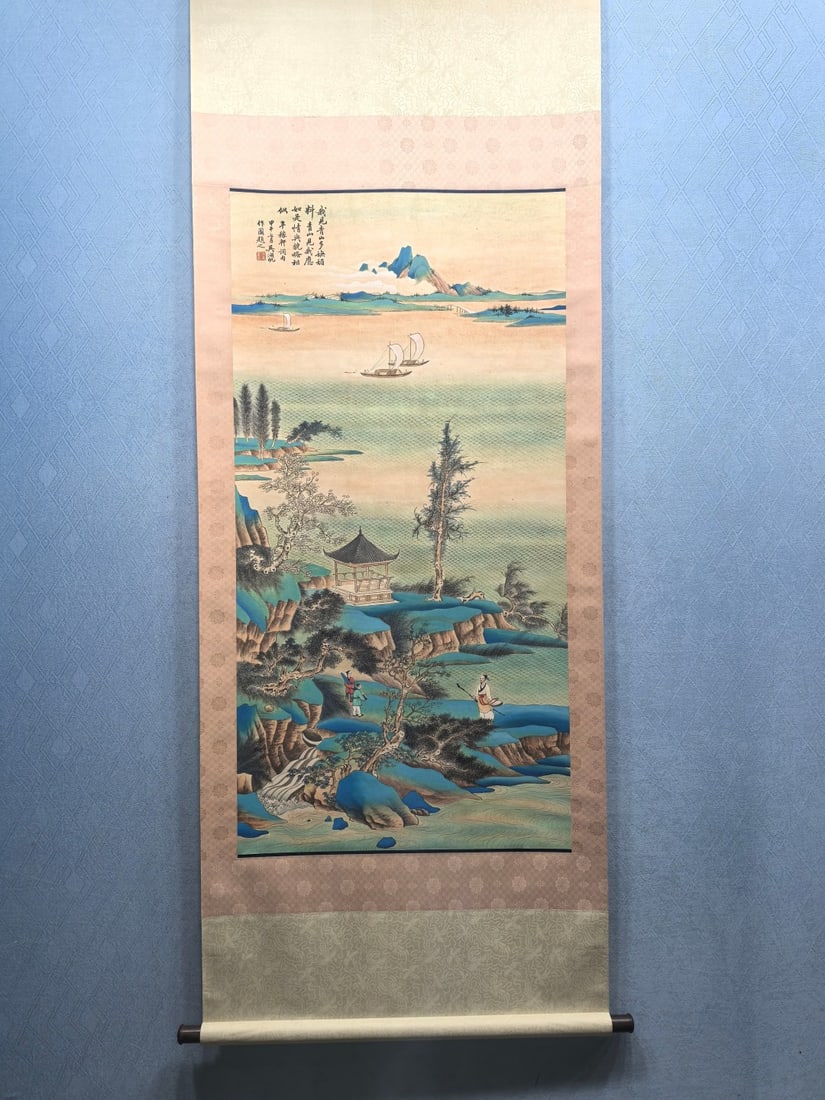 A Chinese Vertical Scroll Ink Painting of Landscape and Figure on Paper,Wu Hufan: A Chinese Vertical Scroll Ink Painting of Landscape and Figure on Paper,Wu Hufan,Size:(Without