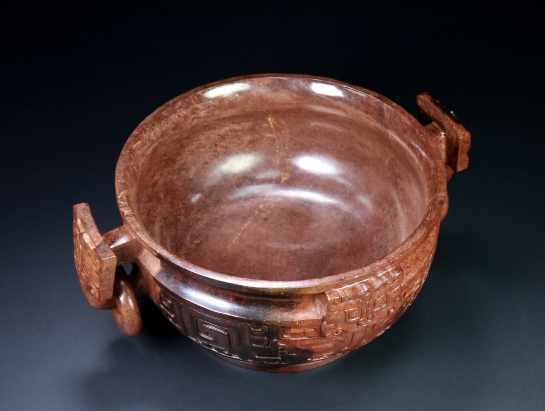 An Exquisite White Jade Beast-Face Pattern Beast-Ears Basin - 2
