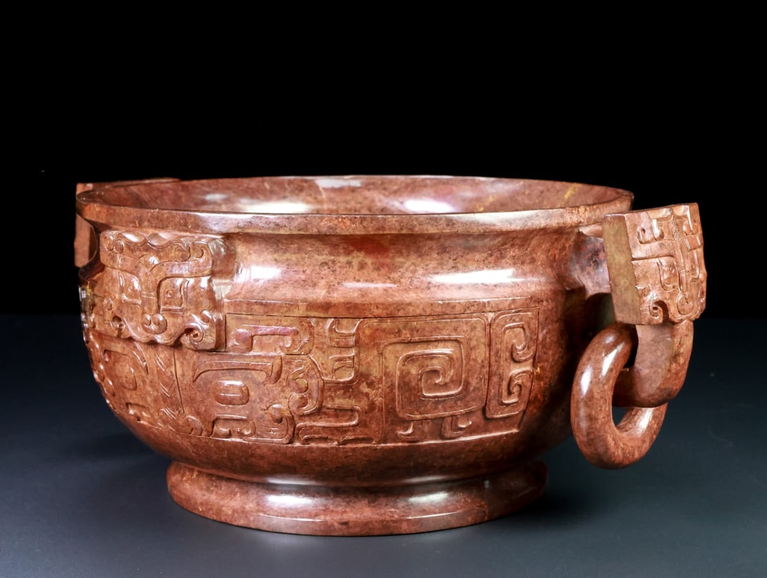An Exquisite White Jade Beast-Face Pattern Beast-Ears Basin - 4