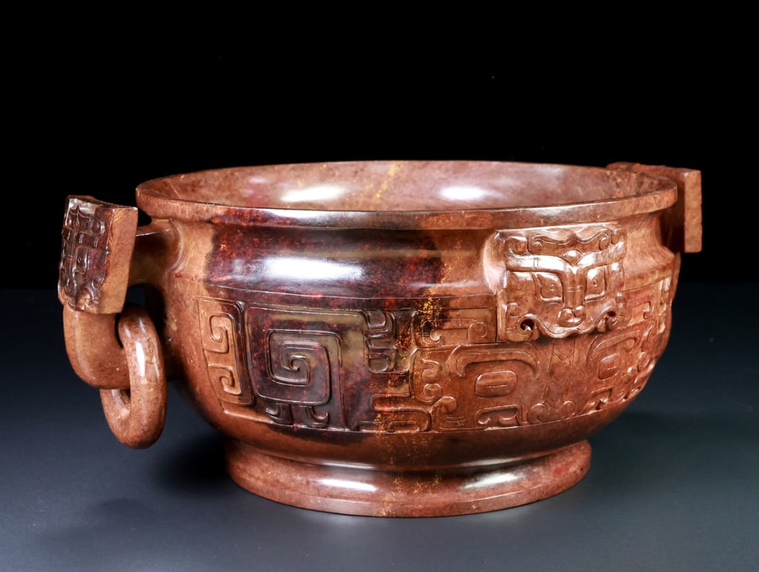 An Exquisite White Jade Beast-Face Pattern Beast-Ears Basin - 5