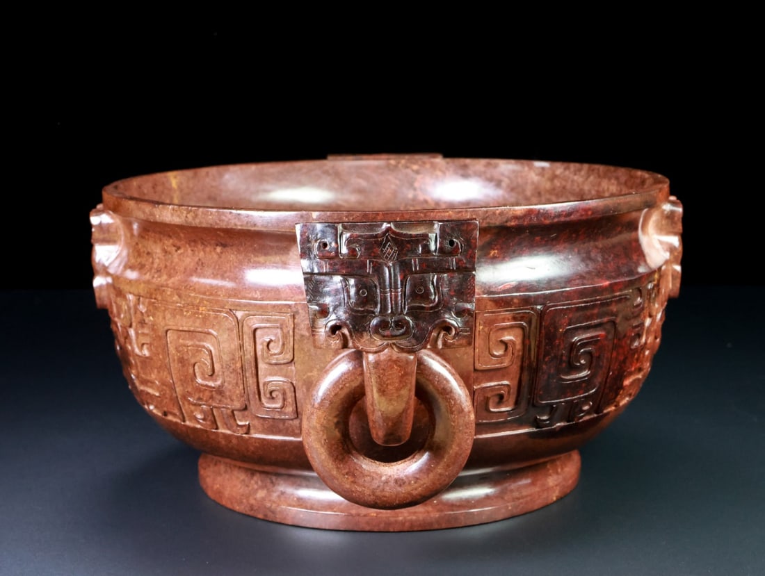 An Exquisite White Jade Beast-Face Pattern Beast-Ears Basin - 6