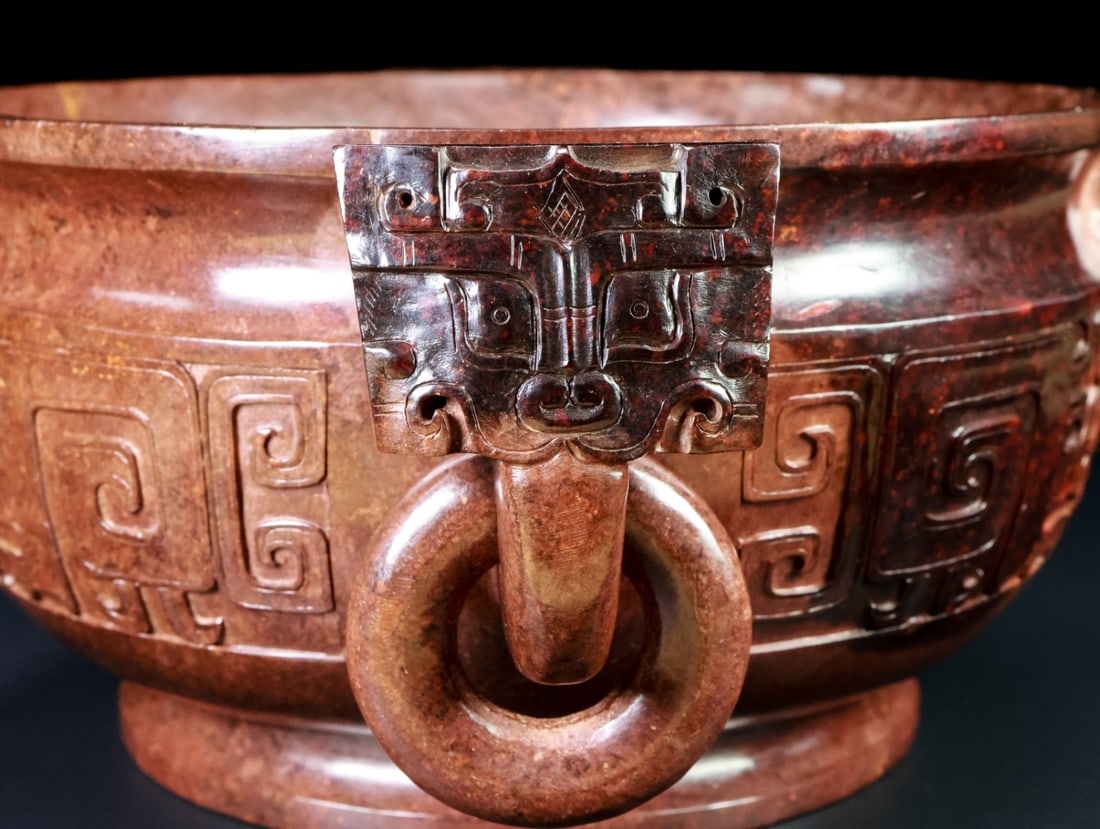 An Exquisite White Jade Beast-Face Pattern Beast-Ears Basin - 7