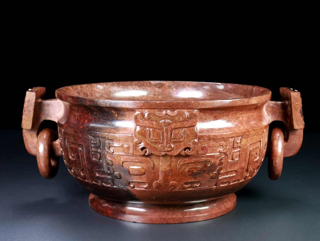 An Exquisite White Jade Beast-Face Pattern Beast-Ears Basin - 8
