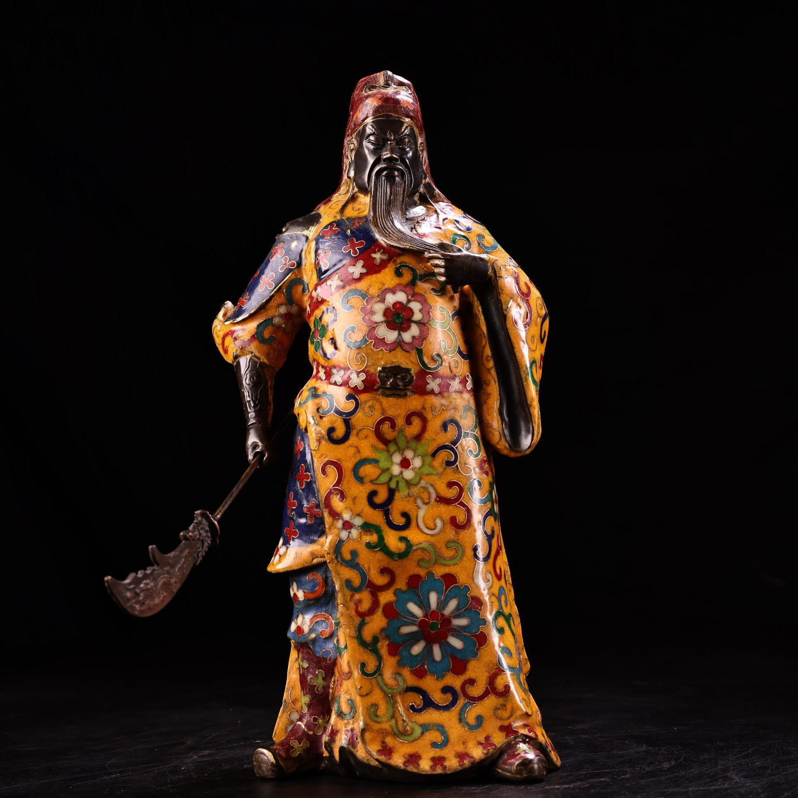 A Solemn Cloisonne Lotus Pattern Statue of Guangong (1 of 9)