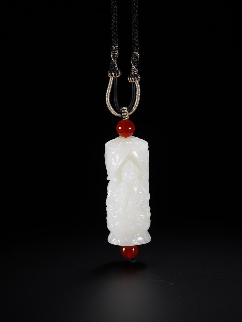 An Exquisite White Jade Buddha Statue Pattern Pendant: An Exquisite White Jade Buddha Statue Pattern Pendant,Qing