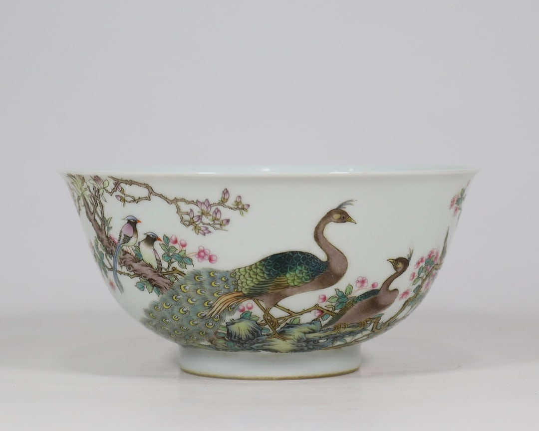 An Exquisite Enamel Flower and Bird Pattern Bowl,With Poem: An Exquisite Enamel Flower and Bird Pattern Bowl,With Poem,Qing Dynasty, China,Yongzheng Four-character