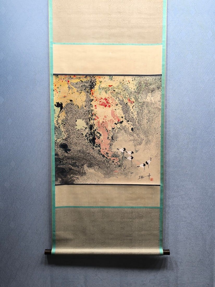 A Chinese Vertical Scroll Ink Painting of Crane on Paper,Wu Guanzhong (1 of 5)