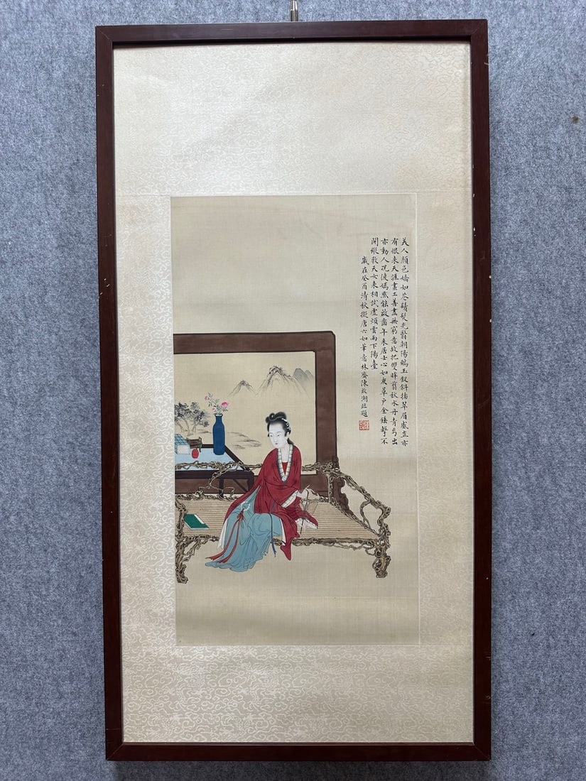 A Chinese Ink Painting of Figures on Paper, With a Frame: A Chinese Ink Painting of Figures on Paper, With a Frame,Modern Time of China,Chen Qihu,without frame size:11.8inx13.8in 一幅中国水墨纸本人物