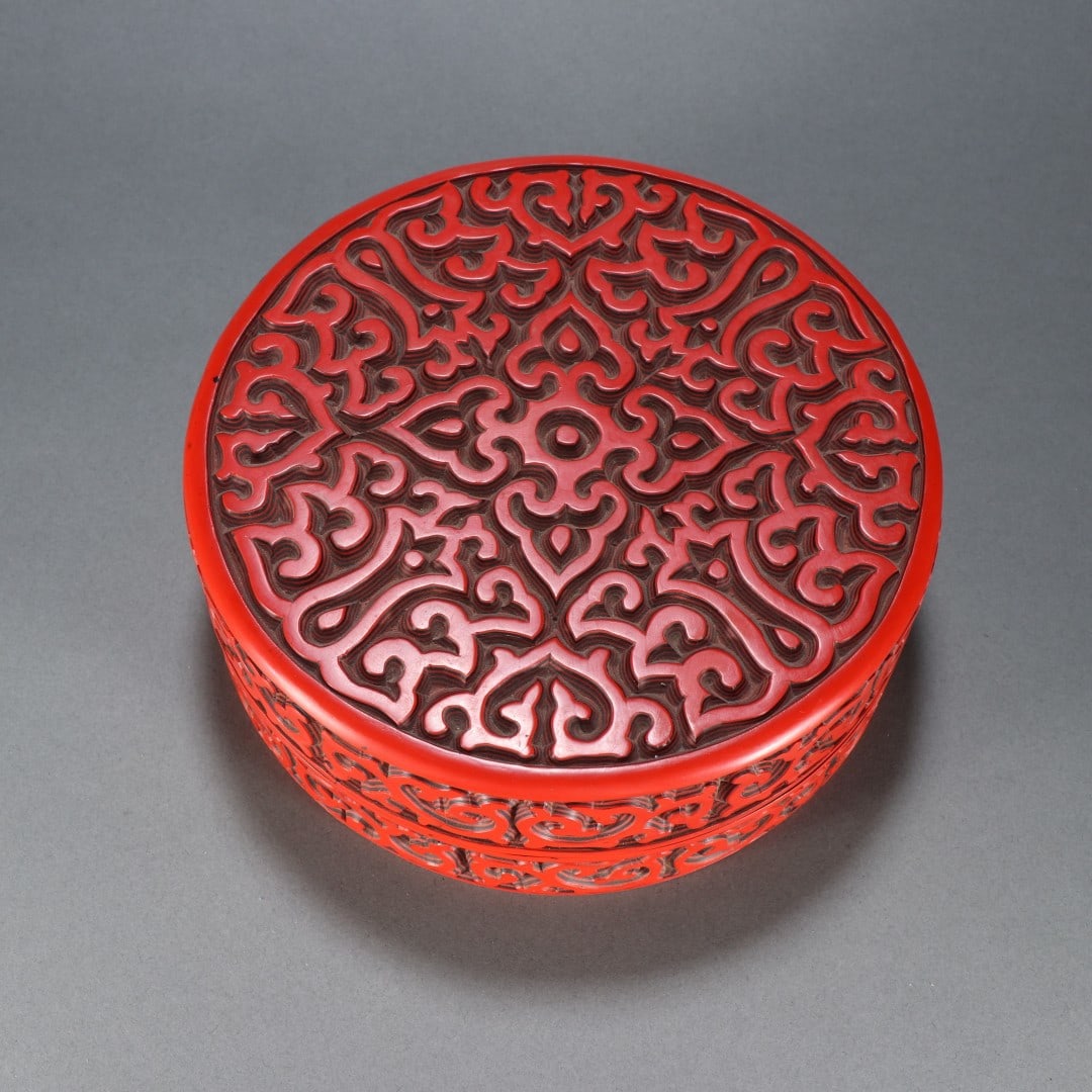 An Exquisite Carved Red Lacquerware Ruyi Pattern Box: An Exquisite Carved Red Lacquerware Ruyi Pattern Box,Ming Dynasty, China,Jiajing Six-character Mark,Size:2.8inx7in,Weight:610g