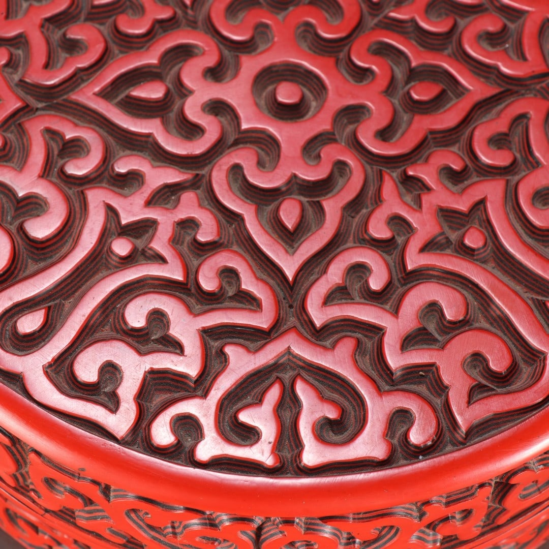 An Exquisite Carved Red Lacquerware Ruyi Pattern Box - 2