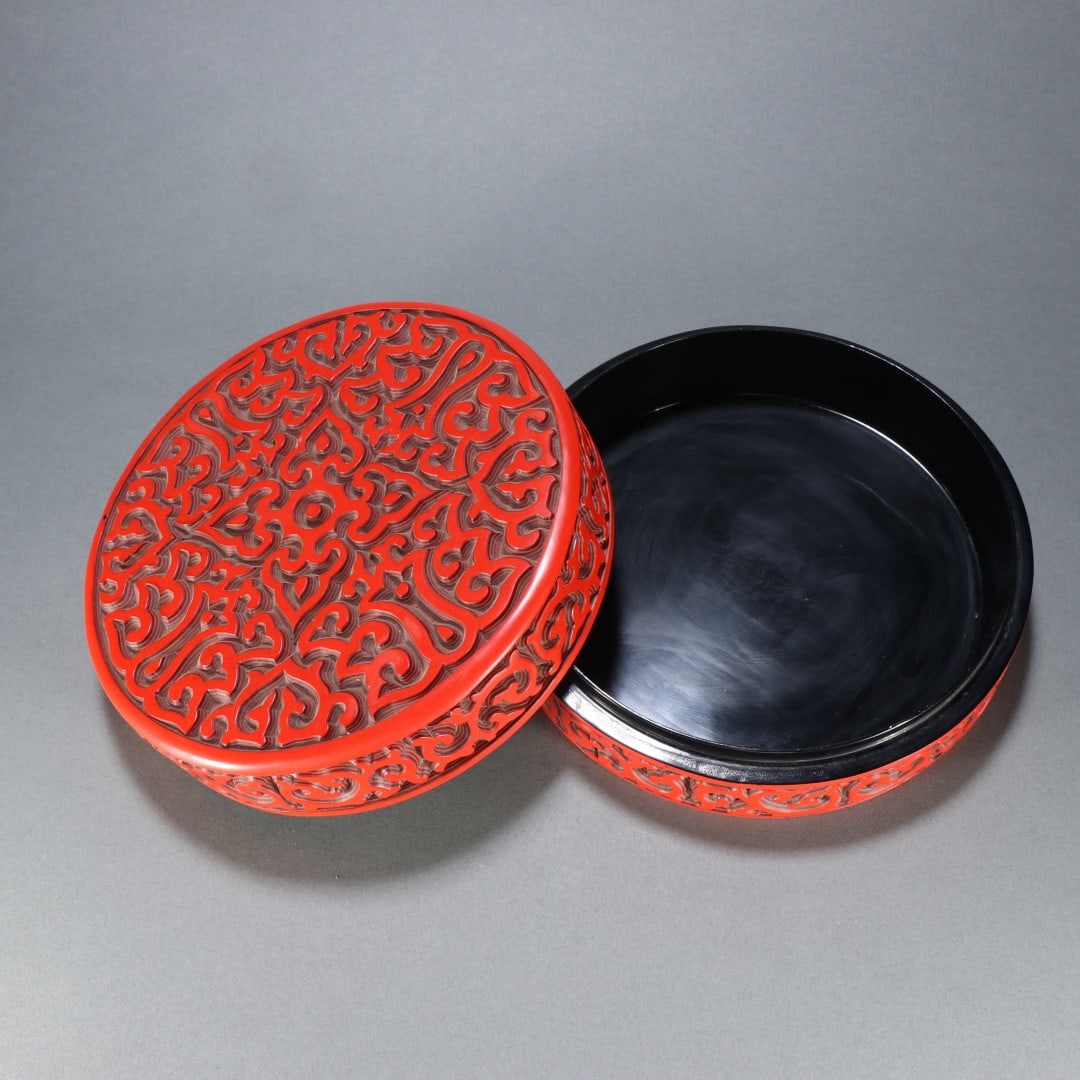 An Exquisite Carved Red Lacquerware Ruyi Pattern Box - 4