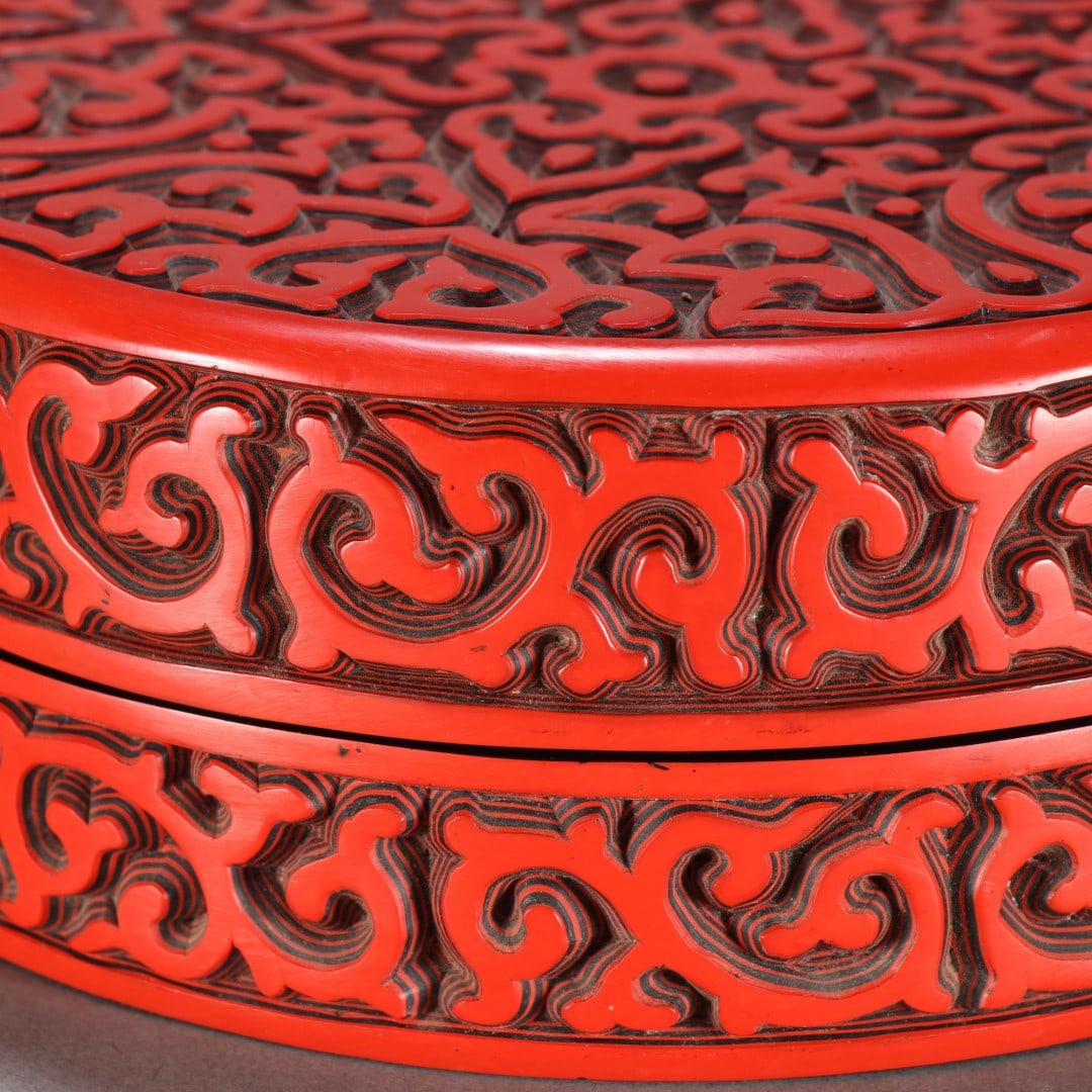 An Exquisite Carved Red Lacquerware Ruyi Pattern Box - 7