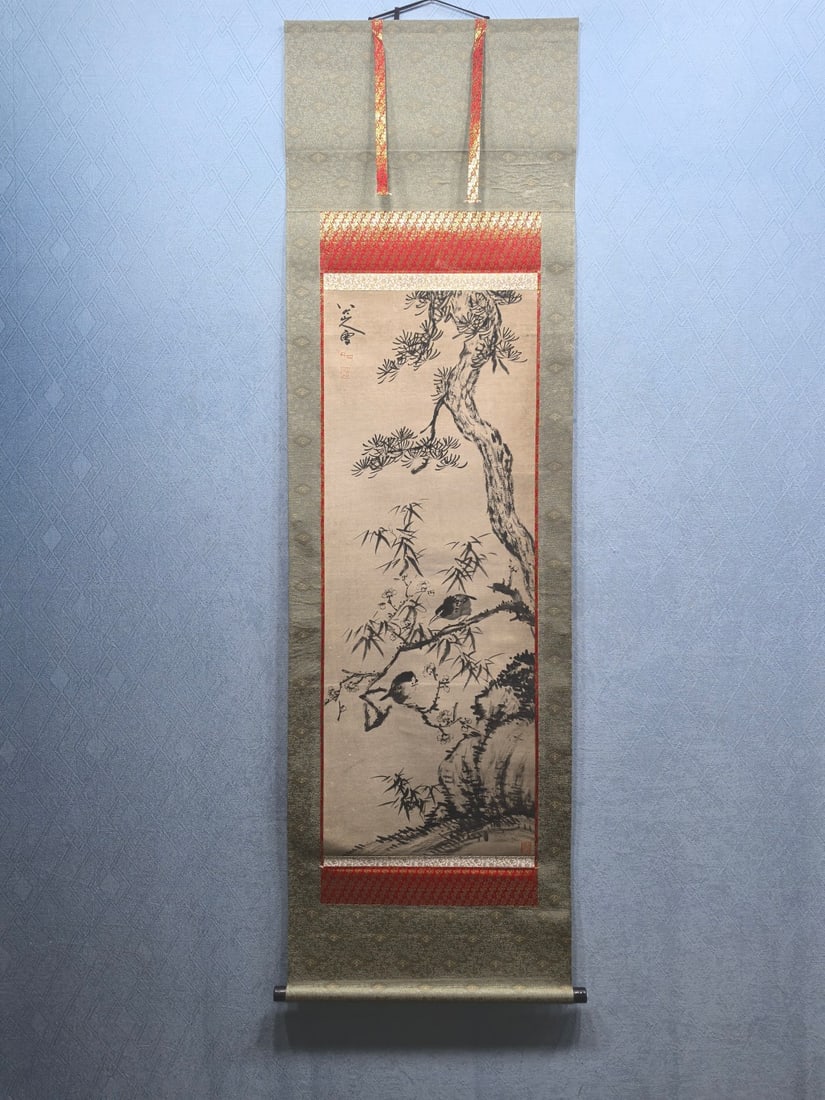 A Chinese Vertical Scroll Ink Painting of Flowers and Birds on Paper: A Chinese Vertical Scroll Ink Painting of Flowers and Birds on Paper,Qing Dynasty, China,Bada Shanren,without frame size:15.9inx42.5in 一幅中国水墨纸本&