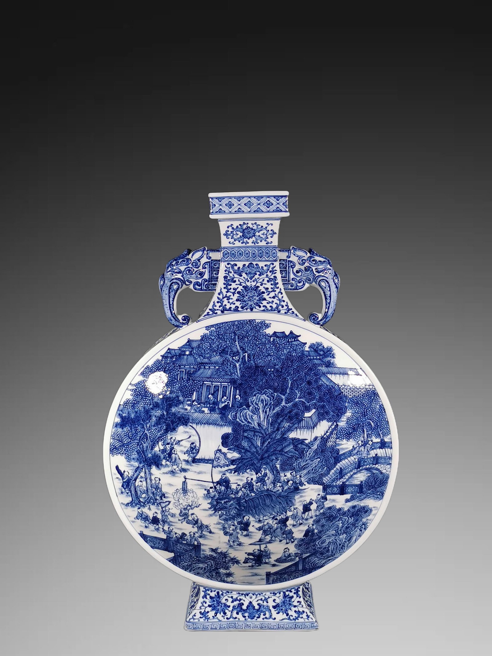 An Exquisite Blue and White Landscape and Figures Pattern Vase: An Exquisite Blue and White Landscape and Figures Pattern Vase,Qing Dynasty, China,Yongzheng Six-character Mark,Size:25.4inx16.7in