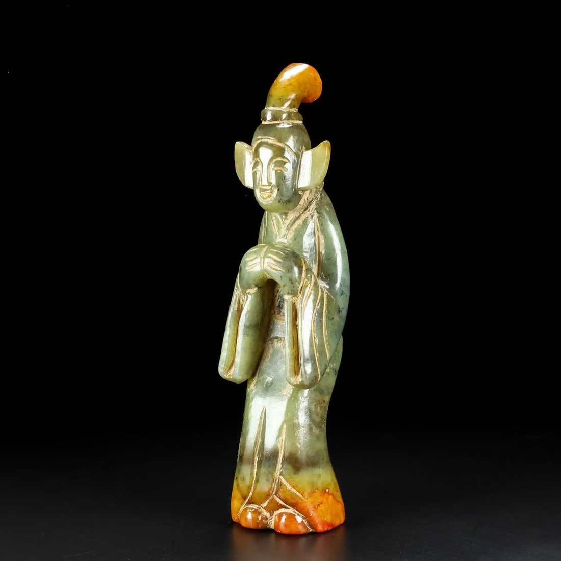 An Exquisite Hotan Jade Human Ornament: An Exquisite Hotan Jade Human Ornament,Han Dynasty, China,Size:1.3inx1.2inx5.5in,Weight:219g 和田玉人摆件,中国汉代