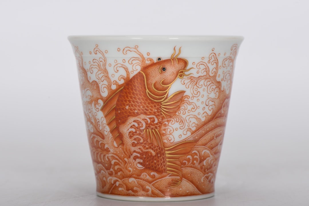 An Exquisite Iron-Red Painted Gold Fish Pattern Cup (1 of 7)