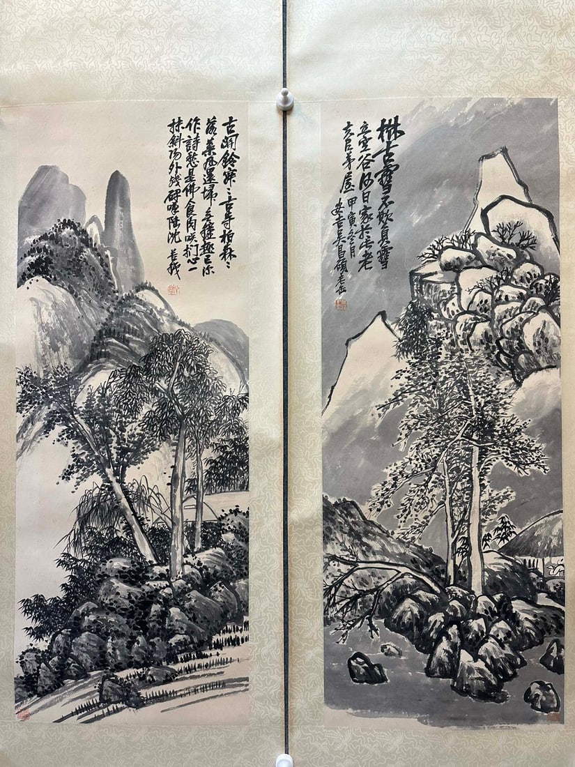 A Chinese Vertical Scroll Ink Painting of Figures on Paper: A Chinese Vertical Scroll Ink Painting of Figures on Paper,Modern Time of China,Zhang Daqian,without frame size:25.6inx48.4in 一幅中国水墨纸本人&#
